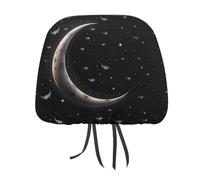 LKHDS Juego de 2 fundas universales para reposacabezas de coche, diseño de luna creciente sobre fondo negro, fácil de instalar, transpirables y suaves, protectores de reposacabezas para la mayoría de