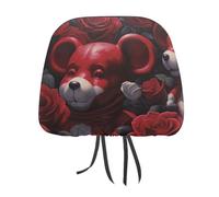 LKHDS Juego de 2 fundas universales para reposacabezas de coche, diseño de oso entre las rosas, fácil de instalar, transpirables y suaves, para la mayoría de vehículos