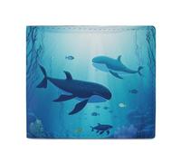 LKHDS Whales Under The Sea - Cartera plegable con ventana de identificación, cartera delgada de cuero de fácil acceso para hombres y mujeres