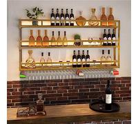 LKHGTR Estante de vinos Medino Metal Media Mundial Ratería con Soporte de Copa de Vino - Unidad de Bar Estantes flotantes Siento de Hierro para Home Restaurant Hotel, Gold -80x25x90cm Made in China