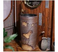 LKHGTR Pedestal Fregadero Cerámico Cerámico Cerámico Washbasin Pedestal Washbasin, Fregadero de Pedestal de Arcilla de caolín Redondo para Interiores y Exteriores (un Espejo) Made in China
