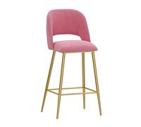 LKHGTR Taburos de Bar Altura del Bar de la Altura nórdica con Taburete de salón de Cocina de Soporte de Respaldo, tapizado de Terciopelo, Pierna de Metal Dorada, máx. Cargar 200 kg -