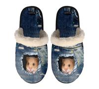 LKHVGY Pantuflas acogedoras de espuma viscoelástica para mujeres y hombres, pantuflas cálidas para el hogar, sandalias sin cordones, Denim Hamster Blue, Medium