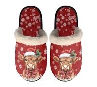LKHVGY Pantuflas cálidas y transpirables para mujer, pantuflas de casa suaves para mujer, pantuflas de franela acogedoras para interiores, Ganado de Navidad, X-Small X-Narrow