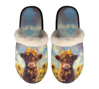 LKHVGY Pantuflas de interior para mujer, zapatos de casa, ligeras, de felpa, suela antideslizante, XS-XL, regalos de Navidad y Halloween, Highland Cow Girasol Multi, X-Small X-Narrow