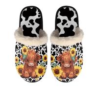 LKHVGY Pantuflas para mujer, mullidas, cálidas, sin cordones, para casa, pantuflas de interior, pantuflas cálidas de invierno, Highland Cow Black White Cow Print, Large