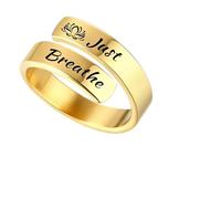 LKingel Just Breathe - Anillos para mujer, de acero inoxidable 304, anillos de joyería inspiradora en espiral, anillos de curación ajustables con texto en inglés "Love Lotus Just Breathe", anillos