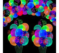 LKITMIUT Paquete de 109 globos de neón UV, globos luminosos que brillan en la oscuridad, globos de luz negra, estrellas fluorescentes reactivas, globos de látex, accesorios de fiesta de luz negra