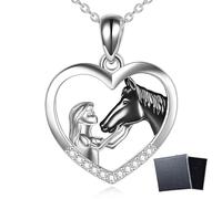 LKJAUOZ Collar de Corazón con Colgante de Caballo para Niñas y Mujeres, Regalo de Joyería para Novias, Esposas, Madres e Hijas, Color Negro