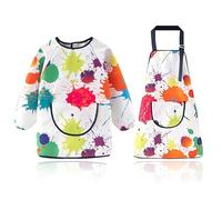 LKJAUOZ Delantal de pintura para niños (2 piezas), bata de pintor, bata de pintor con 3 bolsillos, mangas largas, impermeable, delan tal de manualidades para niños