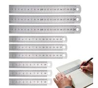 LKJAUOZ Juego de 9 reglas de acero inoxidable de 10, 15 y 20 cm con escala de doble cara, herramienta de medición de bordes, regla de acero para enseñanza, oficina, dibujo e ingeniería.