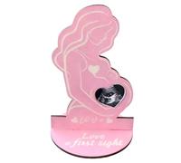 LKJAUOZ Marco de Fotos para Ecografía de Bebé, Portarretrato de Madera con Silueta de Pareja, Regalo para Baby Shower y Embarazo, Color Rosa