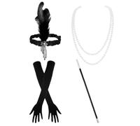 LKJAUOZ Set de 4 Piezas con Headband Flapper y Accesorios de Charleston para Fiesta, Accesorios Años 20 Mujer, Disfraz de Halloween y Theme Party