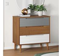 LKJVFCPW Cajonera de madera maciza de pino con 3 cajones, armario de almacenamiento para dormitorio y sala de estar, armario de madera estilo escandinavo, color marrón