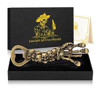 LKKCHER Abridor de botellas de cerveza de mano con esqueleto de calavera, regalo gótico para hombres, papá, marido, mujeres, cumpleaños, Halloween, para coleccionista y fan de esqueleto, bronce