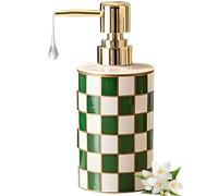 LKLNCXC Dispensadores de loción Recipiente Retro de Tablero ajedrez for Cocina, 10.5 oz, con Bomba cromada, rellenable, for loción y jabón lavavajillas(Grn)