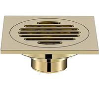 LKLNCXC Drenaje Desagüe de Ducha de 10 x 10 cm, desagüe de Suelo for baño, Filtro de Aguas residuales, Rejilla de desagüe Cuadrada de Oro Cepillado antiolor, latón