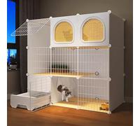 LKPMGOA Jaula para Gatos de 3 Niveles para Interiores, Corral para Gatos DIY con Puertas, Material Engrosado, Fácil de Limpiar, Instalación DIY, para 1-2 Gatos(White,108x47x106cm)