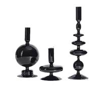 LKPOMI Candelabros de Cristal de 3 Piezas, Candelabro Cónico de Cristal Colorido, Candelabro Moderno Y Elegante, Soporte para Vela para Centro de Mesa, Decoración del Hogar, Boda, Fiesta(Negro)