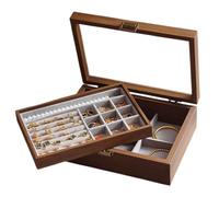LKPOMI Joyero de Madera Maciza de 2 Capas con Tapa Transparente, Caja de Almacenamiento de Joyas de Doble Capa, Pendientes, Collares, Pulseras, Anillos para Mujeres, Cajas de (LG)