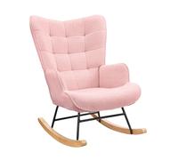 LKPOMI Silla mecedora acolchada, de peluche, sillón relax de interior, con reposabrazos, respaldo alto, cómodo, sillón de lectura moderno, para salón y dormitorio, color rosa