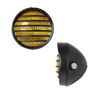 LKRGBXA Faro De Motocicleta Faro Delantero Retro Motocicleta Bombilla Halógena 35 W Rejilla Redonda Malla Foco Para Suzuki Para Chopper Para Bobber Para Touring(Black Yellow Lens)