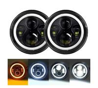 LKRGBXA Faros Delanteros Para Hummer Para H1 Y Para H2 2003 2004 2005 2006 2007 2008 2009 Faros Delanteros LED Redondos De 7 Pulgadas Con Halo De Ojos Ángel Faro Principale Fari(Negro 2 piezas)