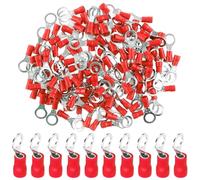 LKRXW 100 Piezas Conectores de Terminales Aislados de Anillo de Cobre M4 Terminal Aislado Crimpado Eléctricos Kit 4,3mm Conector Crimpado Tope Crimp Cables 0,5-1,5mm² 22-16AWG Rojo