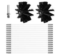 LKRXW Kit de Cepillos para Limpieza de Chimeneas Juego de Limpieza Conductos Ventilación Cepillo Deshollinador Cepillos Limpiar Chimenea Con 15 Varillas + 2 Cabezales (100mm)