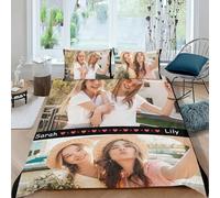 LKSCUDIY Funda nordica Personalizada Foto Juego de edredón Personalizado con múltiples Fotos/Texto impresión y 2 Fundas de Almohada,edredon Cama Personalizado para cumpleaños,pareja-2Fotos