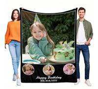 LKSCUDIY Manta Personalizadas Foto,Franela Manta Personalizado con Collage de Fotos de 1 a 10 y Texto,Regalo para el día de San Valentín,Manta de Cama Personalizada para niños Esposa marido-4Fotos