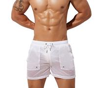 LKUI Bañador Natacion Hombre,Men's Board Shorts White Sexy Ultra-Light Flimsy Hawaiian Swimming Short Casual Summer Quick Dry Beach Surfing Shorts Elasticated Trunks with Zip Pockets Drawstring,XXL
