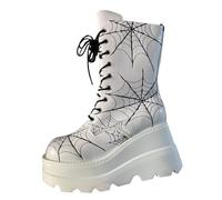 Lkvent botas Botines de plataforma for mujer con hebillas de murciélago, tacones gruesos, punta redonda, cremallera, botines cortos cómodos zapatos(Weiß,35)