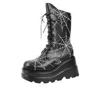 Lkvent botas Botines de plataforma for mujer con hebillas de murciélago, tacones gruesos, punta redonda, cremallera, botines cortos cómodos zapatos(Noir,35)