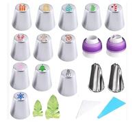 Lkvent Decoración de Pasteles Juego de 27 boquillas Rusas for repostería navideña con diseño Festivo: 14 boquillas for glaseado, 11 Mangas pasteleras y 2 acopladores. Durable