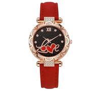 Lkvent Reloj Inteligente Reloj Casual for Mujer con Correa de Cuero, Reloj de Pulsera analógico de Cuarzo Simple, es un Regalo de Lujo Ligero Adecuado for Novia y Esposa Deportivo(Rot)
