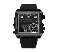 Lkvent Reloj Inteligente Reloj de Pulsera Cuadrado multizona horaria, de Cuarzo, Resistente al Agua, con Esfera Grande y Doble Pantalla, un Regalo Moderno for Hombre. Deportivo(Black/Black)