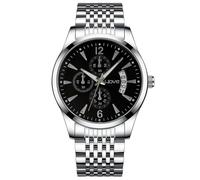 Lkvent Reloj Inteligente Reloj de Pulsera Multifuncional de Cuarzo for Hombre, Reloj de Pulsera Moderno con Calendario, Ideal for Uso Informal Formal. Deportivo(Silver and Black)