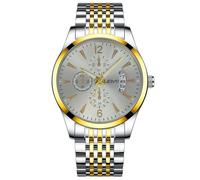Lkvent Reloj Inteligente Reloj de Pulsera Multifuncional de Cuarzo for Hombre, Reloj de Pulsera Moderno con Calendario, Ideal for Uso Informal Formal. Deportivo(Gold and Silver)
