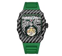 Lkvent Reloj Inteligente Reloj mecánico con Forma de Barril, Hueco, Resistente al Agua, for Hombre, Correa de Caucho, Luminoso, for Uso Formal e Informal. Deportivo(Black Red)