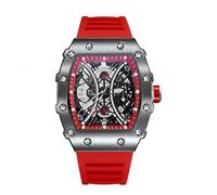 Lkvent Reloj Inteligente Reloj mecánico Cuadrado Hueco Impermeable for Hombre, Reloj de Pulsera con Correa de Caucho, Luminoso, Resistente al Agua, for Uso Formal e Informal. Deportivo(Silver,Oranje)