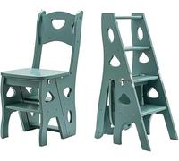 Lkvent Taburete Taburete de Madera de 4 escalones, Multifuncional, Plegable, con Asiento, Estante portátil, Soporte de exhibición for el hogar, la Oficina y la Cocina. Plegable(Groen)