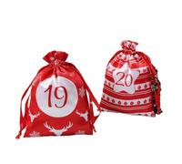 Lkw Ogechi 24 Piezas Bolsas de Navidad con Cordón, 13x18 CM Bolsas de Embalaje de Navidad con Diferentes Patrones, Bolsa de Envoltura de Regalo Roja Reutilizable para la Fiesta de Navidad