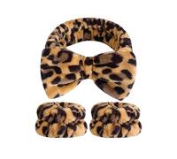 Lkw Ogechi Diadema y Muñequera de Microfibra, Diadema Facial Absorbente para Mujer con Lazo, Banda para Cabeza Suave Elástica para Spa, Muñequera de Maquillaje para Lavado de Cara