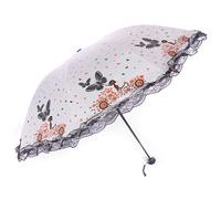 Lkw Ogechi Paraguas de Viaje Plegable de 8 Costillas, Paraguas Plegables de Encaje de Mariposa, Paraguas con Protección UV, Paraguas Plegable Portátil Parasol a Prueba de Viento (Blanco roto)