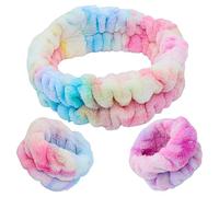 Lkw Ogechi Set de Diadema y Muñequera para Lavarse la Cara, Diadema Egradado para Spa, Muñequeras Elásticas y Absorbentes para Lavado Facial, Banda de Microfibra para Mujeres