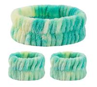 Lkw Ogechi Set de Diadema y Muñequera para Lavarse la Cara, Diadema Egradado para Spa, Muñequeras Elásticas y Absorbentes para Lavado Facial, Banda de Microfibra para Mujeres