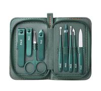 Lkw Ogechi Set Manicura y Pedicura de 9 Piezas, Cortaúñas Portátiles de Acero Inoxidable Pedicura Herramientas de Aseo, Cortaúñas Profesional Verde Oscuro con Estuche de Cuero para Viajes
