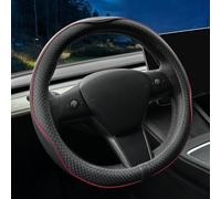 LKWLIKEI - Funda de Volante Ultrafina de Piel de napa, para Tesla Model 3/Y, diseño Antideslizante y modificación Interior de Accesorios de Coche, Negro y Rojo