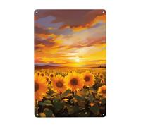 LKWSCGHM Hermoso cartel de pared con diseño de campo de girasoles, atardecer, vintage, de metal, divertido letrero de metal, decoración de pared al aire libre, para el hogar, sala de estar, dormitorio